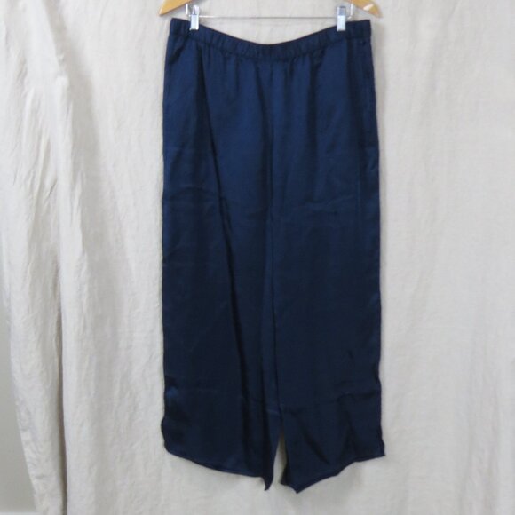 NEW Pure Jill Sand Washed Wide Leg Crop Silky Pant SIZE Large Petite Dark Blue - Picture 1 of 9